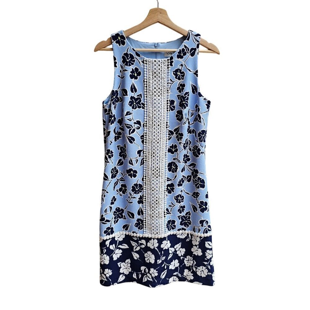 Eliza J Floral Dress Light Blue & Navy Tag Size 10 Measurments Snall/Med